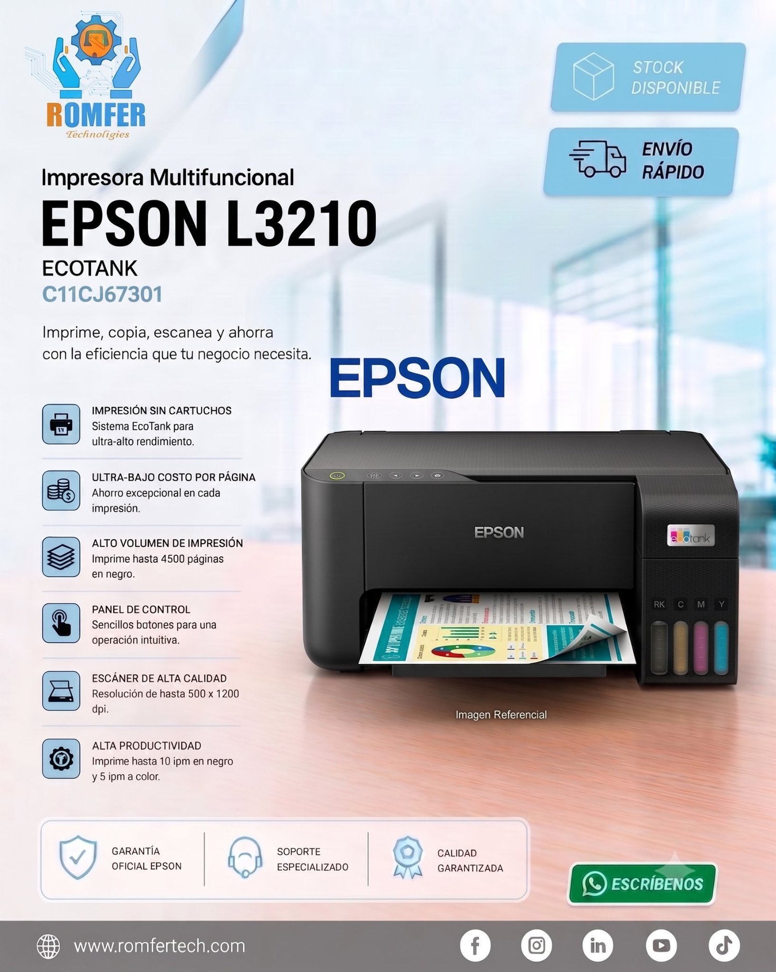 Impresora multifuncional epson l3210 / cable usb